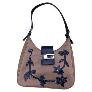 Guess Tan and Black Floral Shoulder Bag